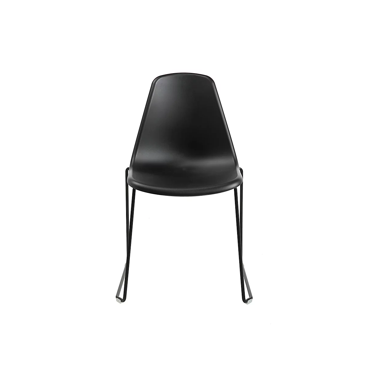 Schalenstuhl Topstar T2020, Kufengestell, ergonomische Sitzschale, stapelbar bis 4 Stück, Sitzhöhe 450 mm, 2er-Set, ohne Armlehnen, schwarz/schwarz