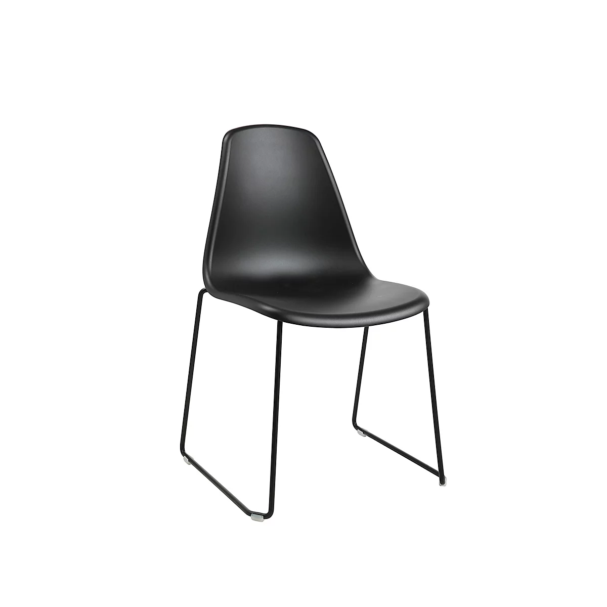 Schalenstuhl Topstar T2020, Kufengestell, ergonomische Sitzschale, stapelbar bis 4 Stück, Sitzhöhe 450 mm, 2er-Set, ohne Armlehnen, schwarz/schwarz