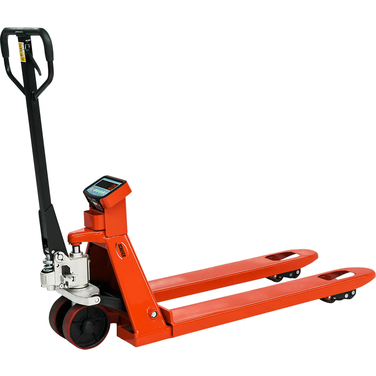Schefer Gabelhubwagen mit Waage Premium, Tragfähigkeit 2500 kg, Teilung 0,5 kg, Gabellänge 1150 mm
