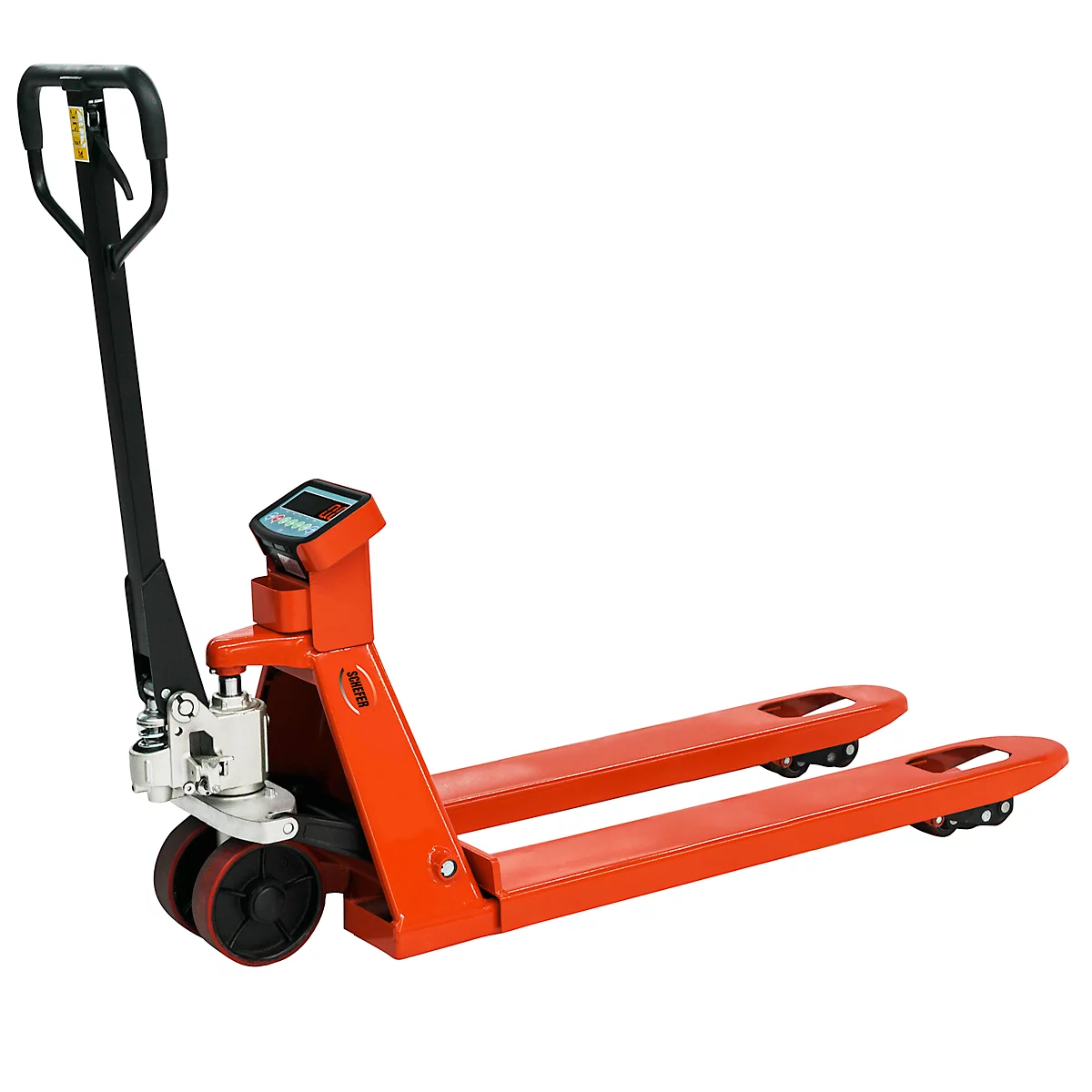 Schefer Gabelhubwagen Premium, mit Waage und Drucker, Tragfähigkeit 2500 kg, Teilung 0,5 kg, Gabellänge 1150 mm