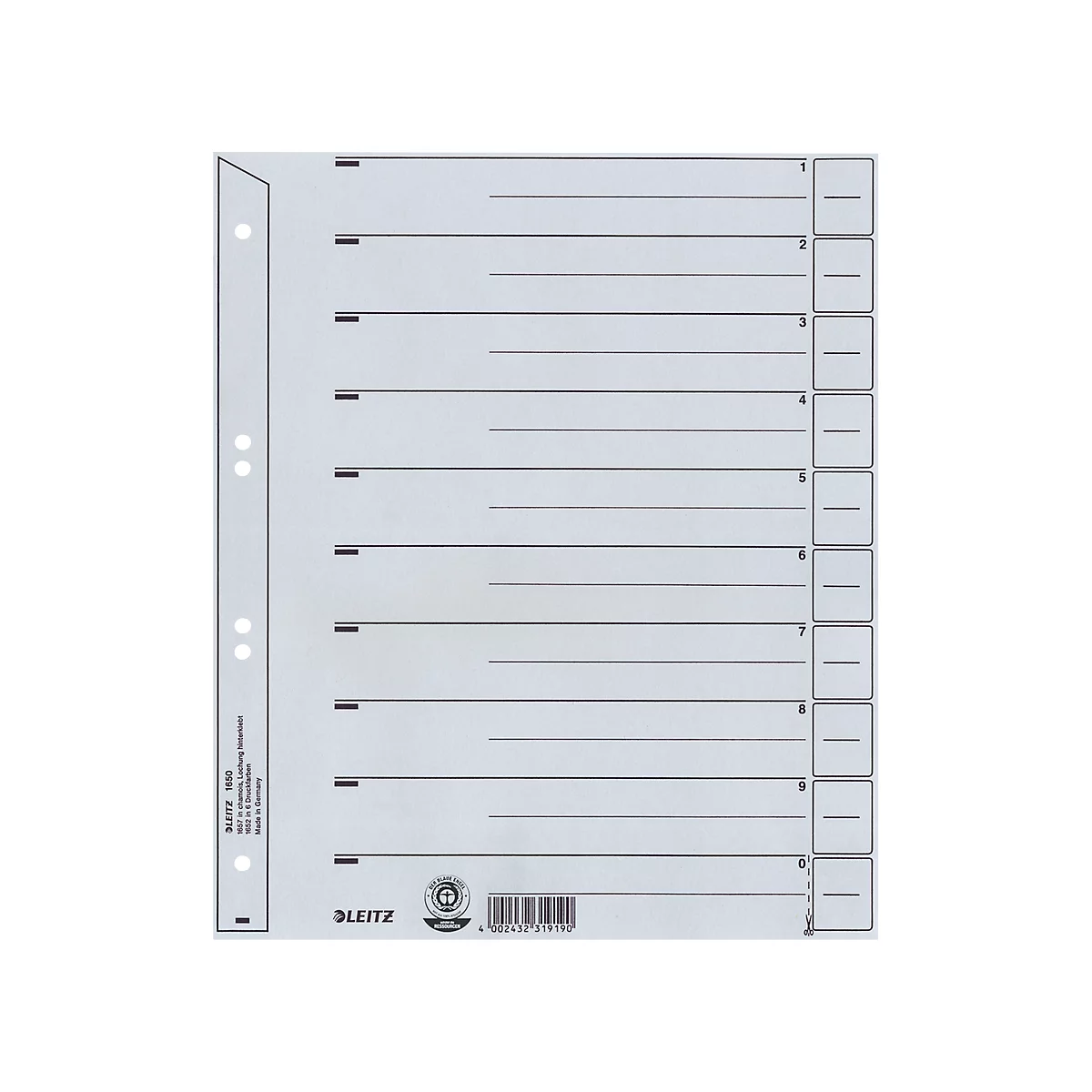 Scheidingsbladen nr. 1650, A4, grijs, 200 g/m², 100 stuks