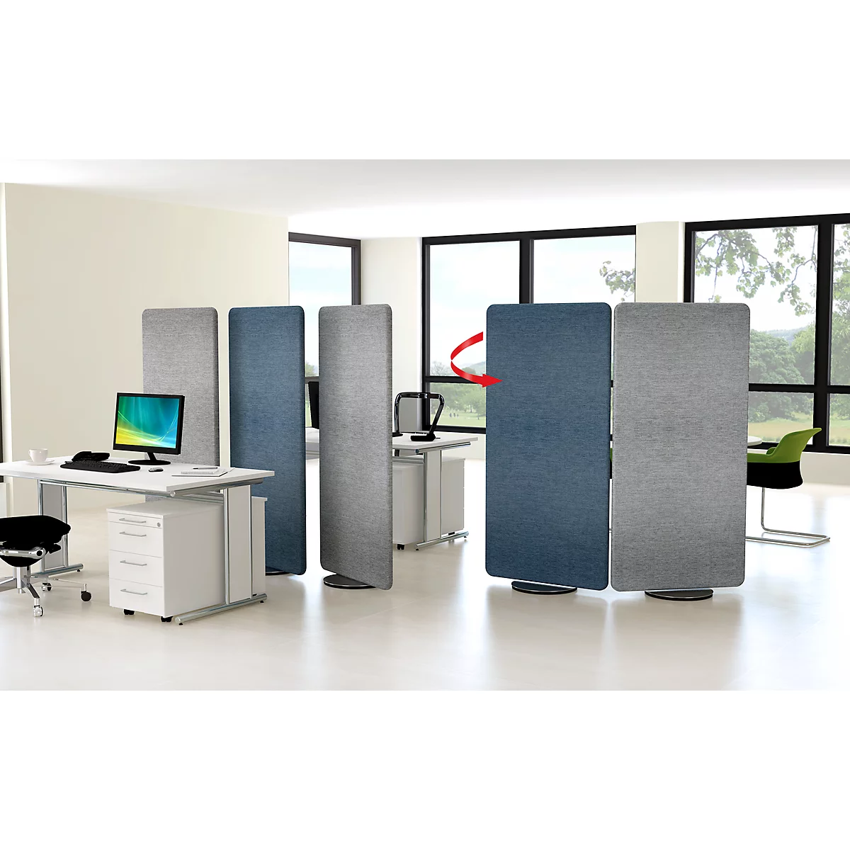 Scheidingswand Metropol, visuele & akoestische afscherming, draaibaar, B 800 x D 400 x H 1700 mm, grijs