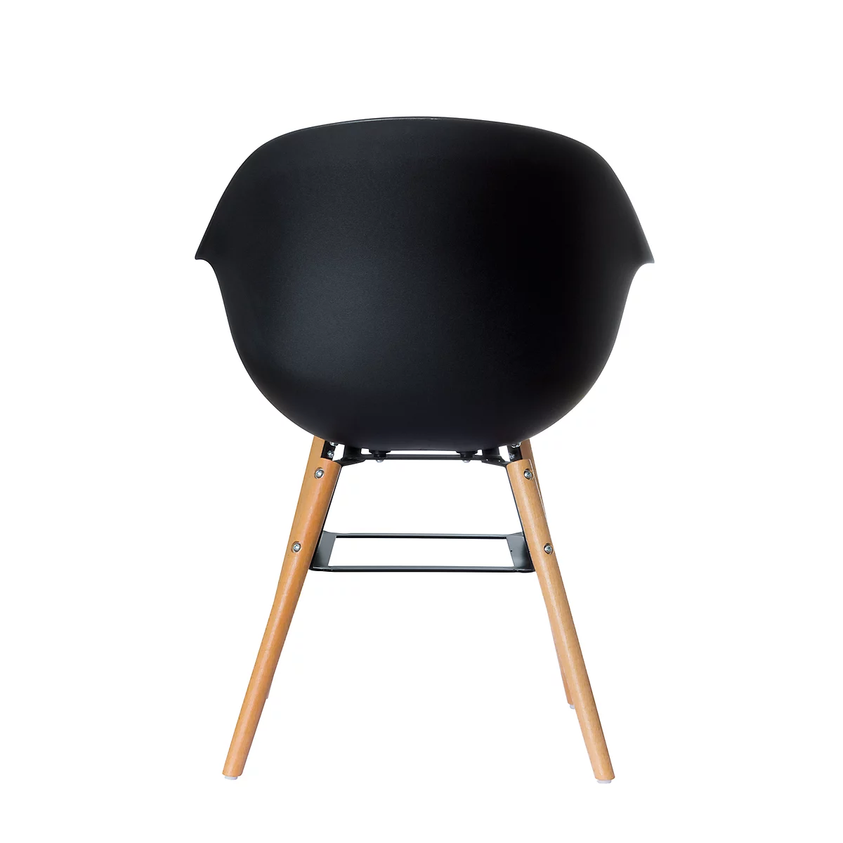 Schelpstoel, kunststof, met houten poten, zitkussen, ontsmettingsmiddelbestendig, zwart, set van 2