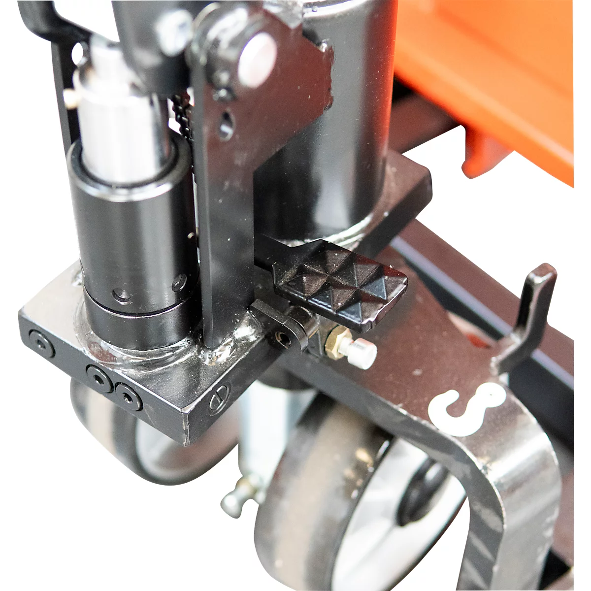 Scherenhubwagen SHW Premium, manueller Hubantrieb, Tragkraft bis 1000 kg, Lenkräder und Lastrollen, L 1650 x B 570 x H 1200 mm, Stahl, schwarz-orange