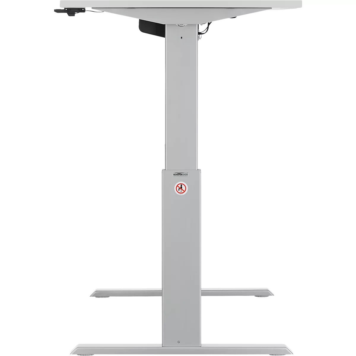 Schfer Shop Select Desk ERGO-T, ajuste de altura eléctrico de 1 pulsación, rectangular, pata en T, ancho 1600 x fondo 800 x alto 725-1185 mm, gris claro + cable en espiral 