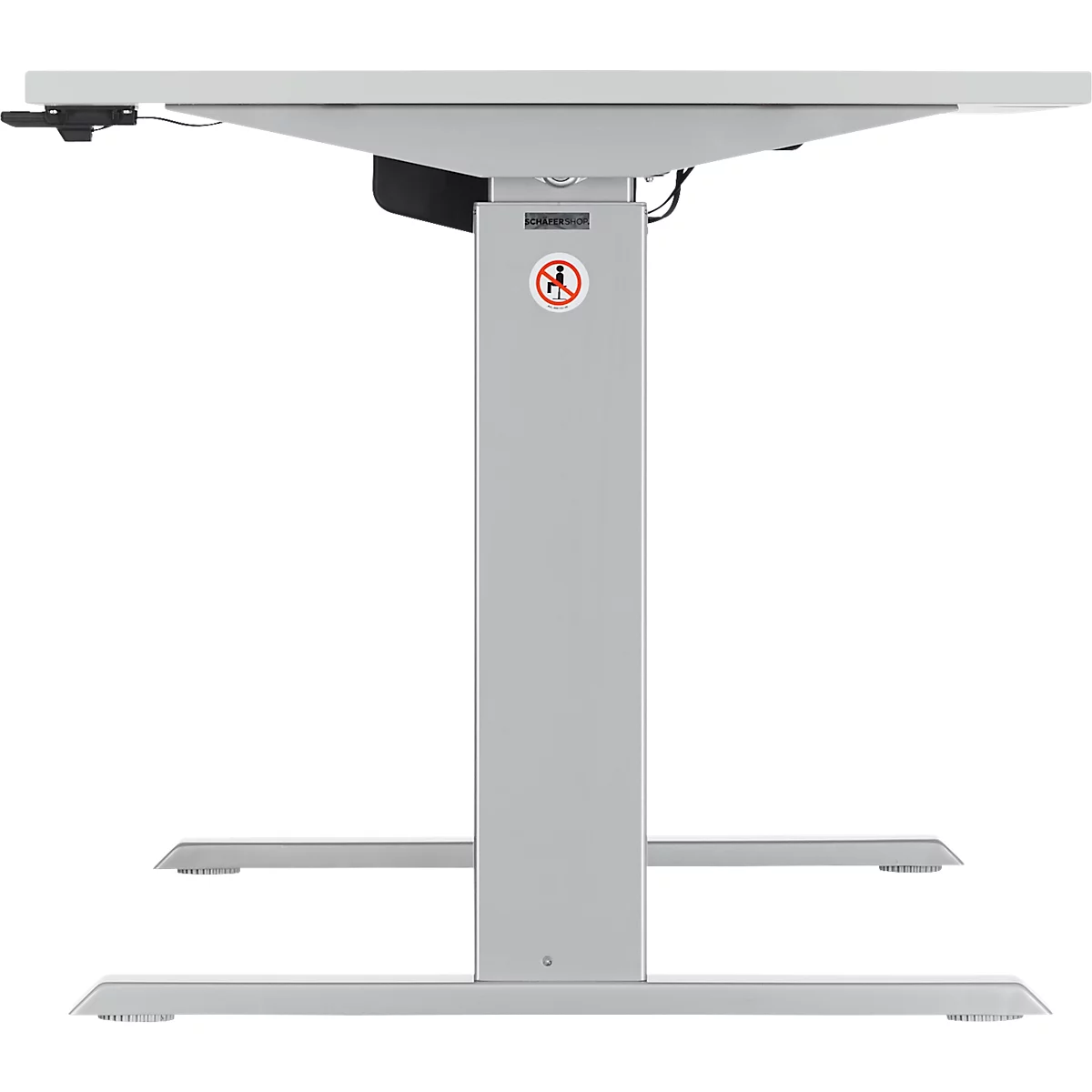 Schfer Shop Select Desk ERGO-T, ajuste de altura eléctrico de 1 pulsación, rectangular, pata en T, ancho 1600 x fondo 800 x alto 725-1185 mm, gris claro + cable en espiral 