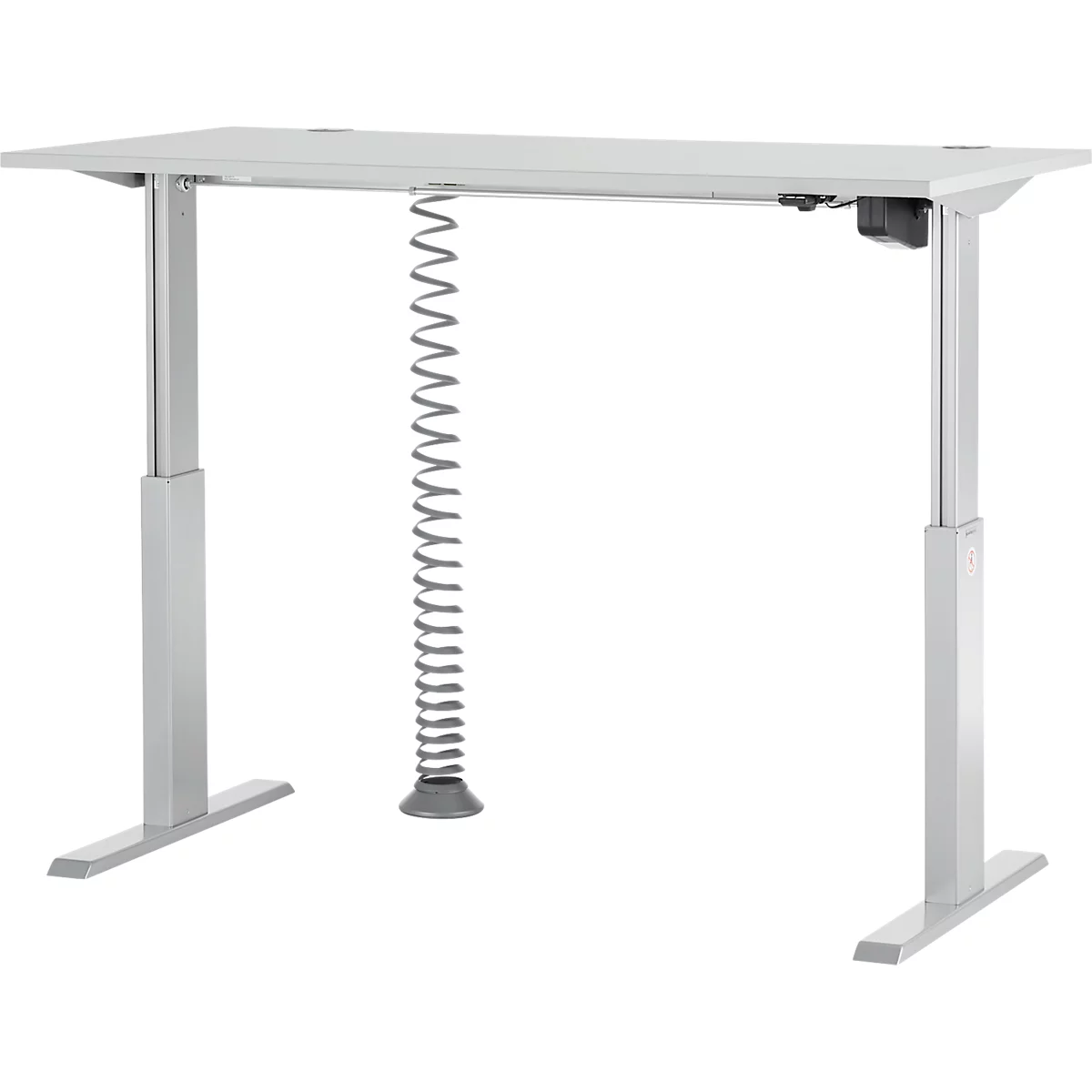 Schfer Shop Select Desk ERGO-T, ajuste de altura eléctrico de 1 pulsación, rectangular, pata en T, ancho 1600 x fondo 800 x alto 725-1185 mm, gris claro + cable en espiral 