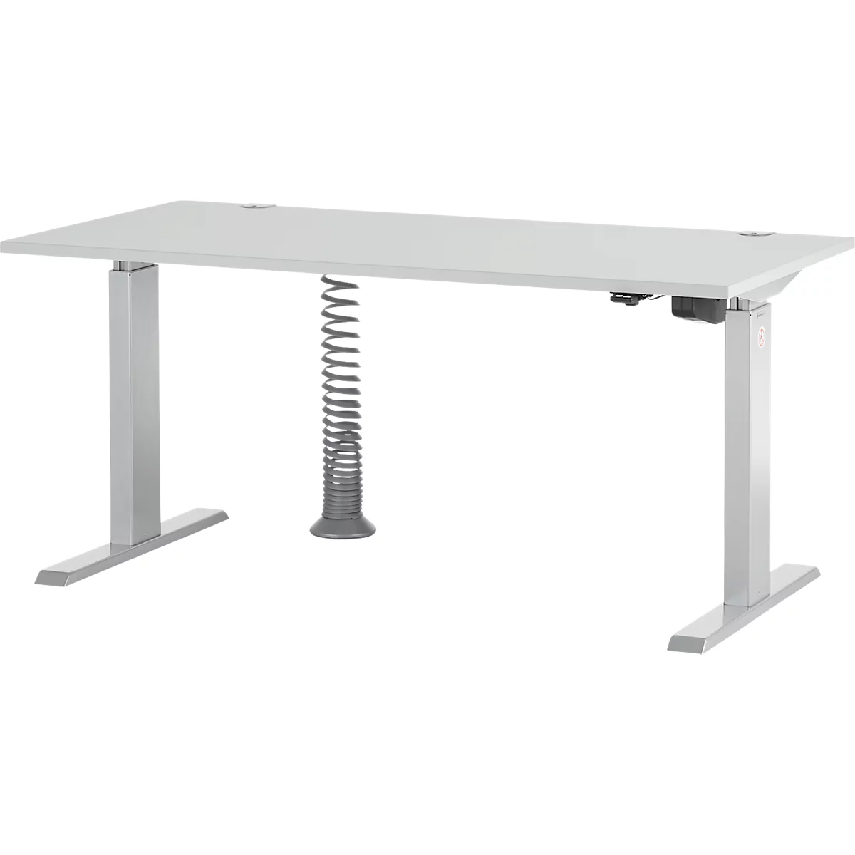 Schfer Shop Select Desk ERGO-T, ajuste de altura eléctrico de 1 pulsación, rectangular, pata en T, ancho 1600 x fondo 800 x alto 725-1185 mm, gris claro + cable en espiral 