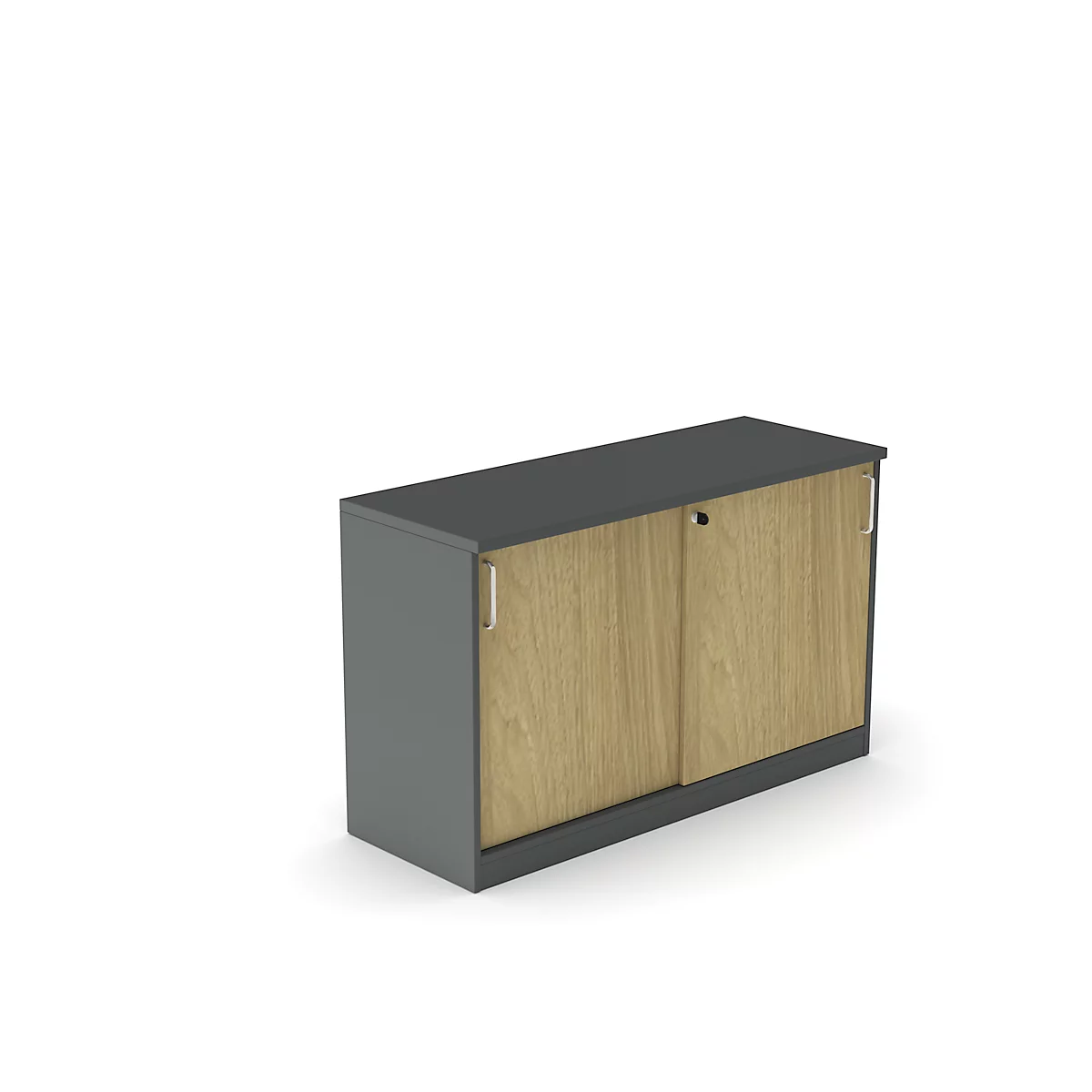 Schiebetüren-Ansatzschrank BEXXSTAR, 1,5 Ordnerhöhen, B 1200 x T 445 x H 740 mm, dunkelgrau/Eiche-Dekor