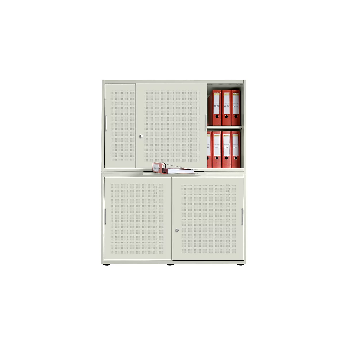 Schiebetürenschrank, Akustikfront, B 1200 mm, 4 OH, lichtgau