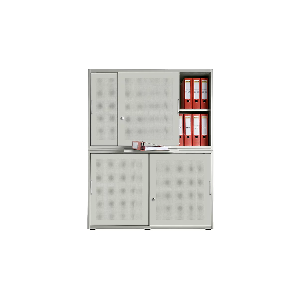 Schiebetürenschrank, Akustikfront, B 1200 mm, 4 OH, silber