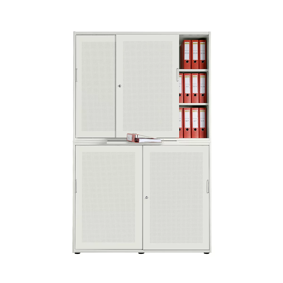 Schiebetürenschrank, Akustikfront, B 1350 mm, 6 OH, weiß