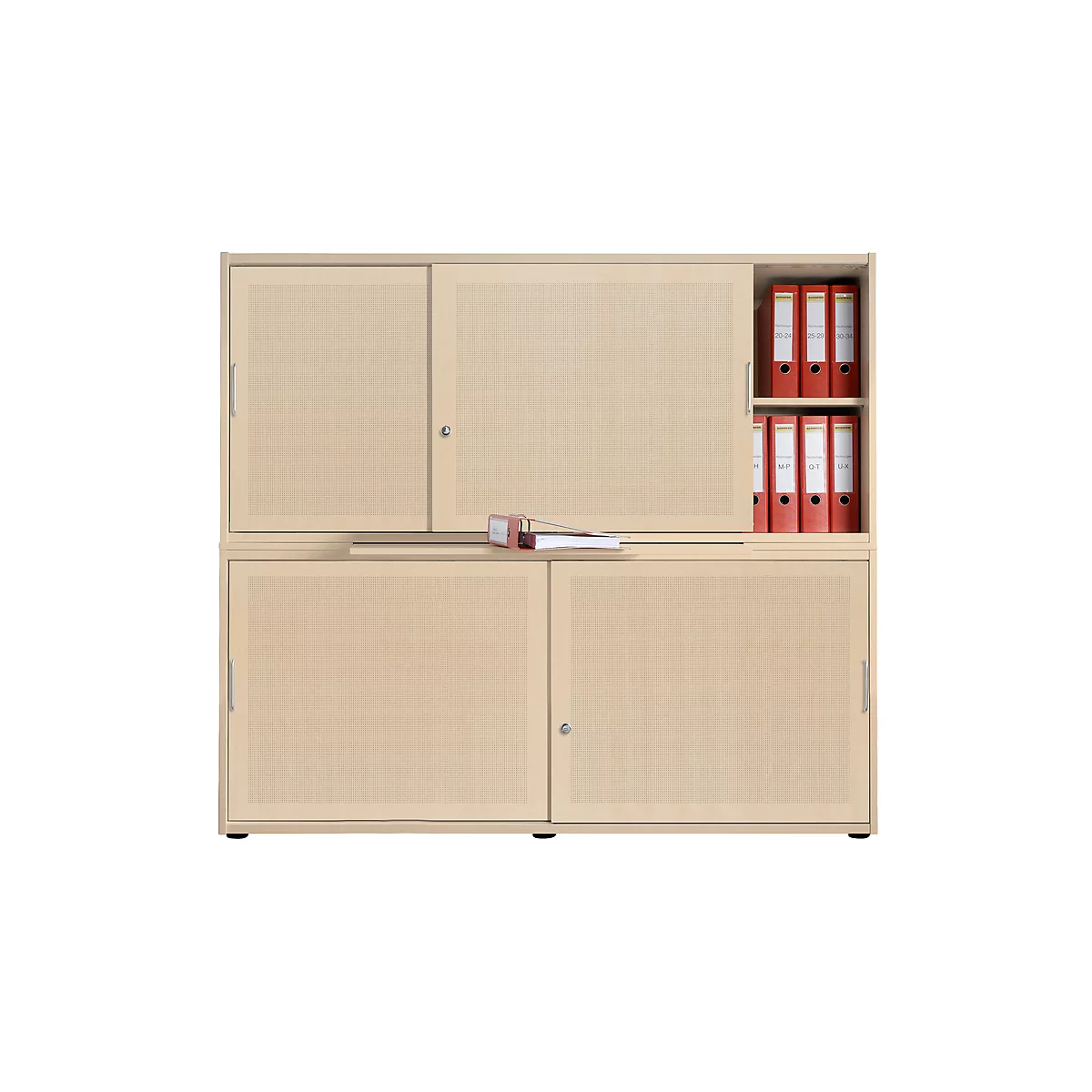 Schiebetürenschrank, Akustikfront, B 1600 mm, 4 OH, Ahorn-Dekor