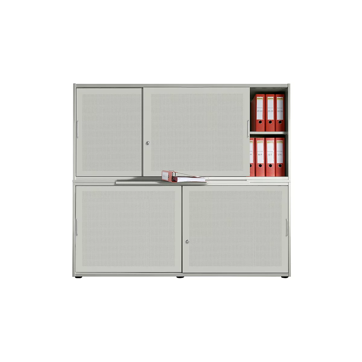 Schiebetürenschrank, Akustikfront, B 1600 mm, 4 OH, silber