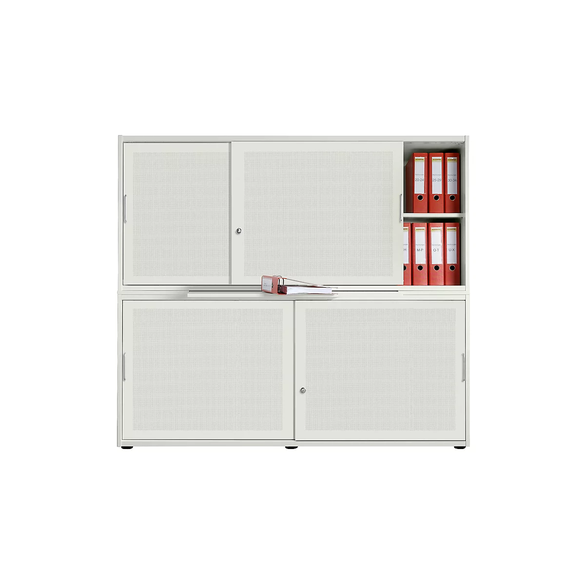 Schiebetürenschrank, Akustikfront, B 1600 mm, 4 OH, weiß