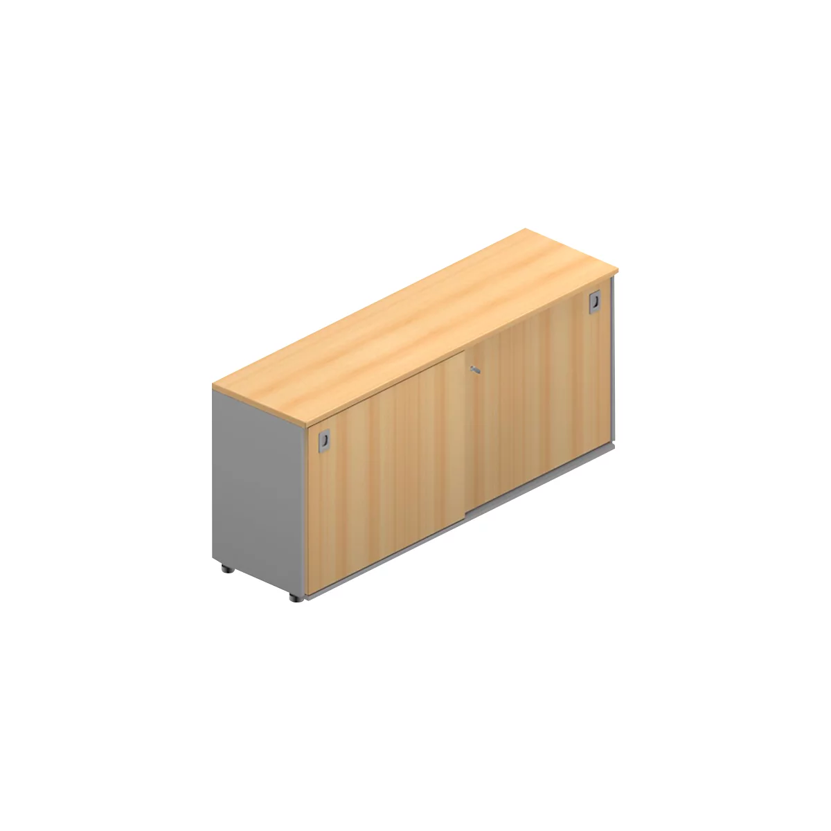Schiebetürenschrank ARLON OFFICE, 2 Fächer, abschließbar, Muschelgriffe, B 1600 x T 450 x H 730 mm, Buche-Dekor