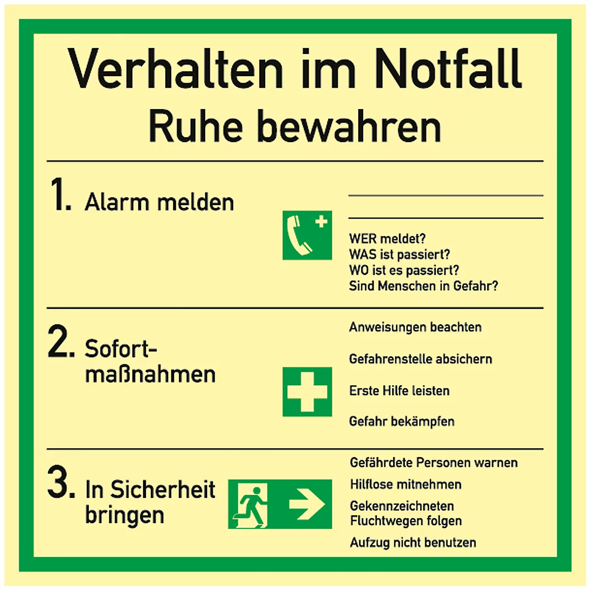 Schild mit Notfallverhaltensregeln