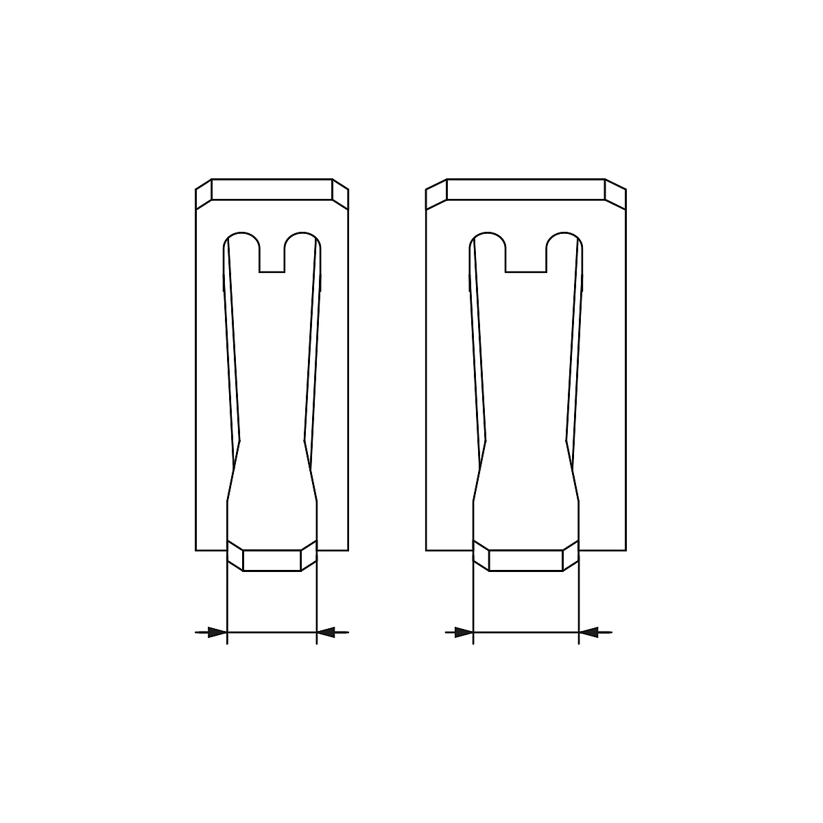 Zwei identische, schwarz umrissene Steckverbinder mit Maßangabe.
