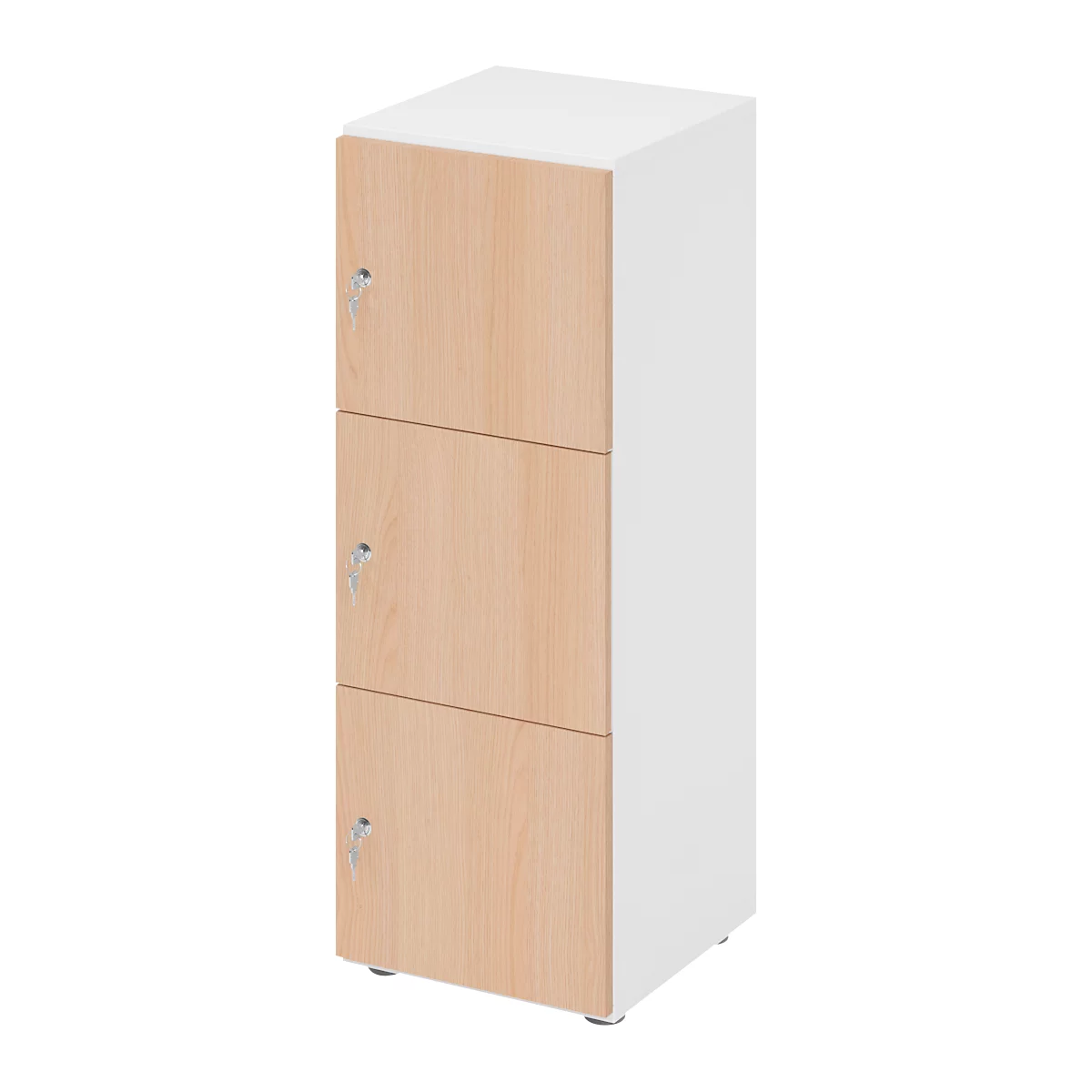 Schließfachschrank Topas Line, 3 Ordnerhöhen, 3 Fächer, Zylinderschloss, B 400 x T 420 x H 1100 mm, weiß/Eiche