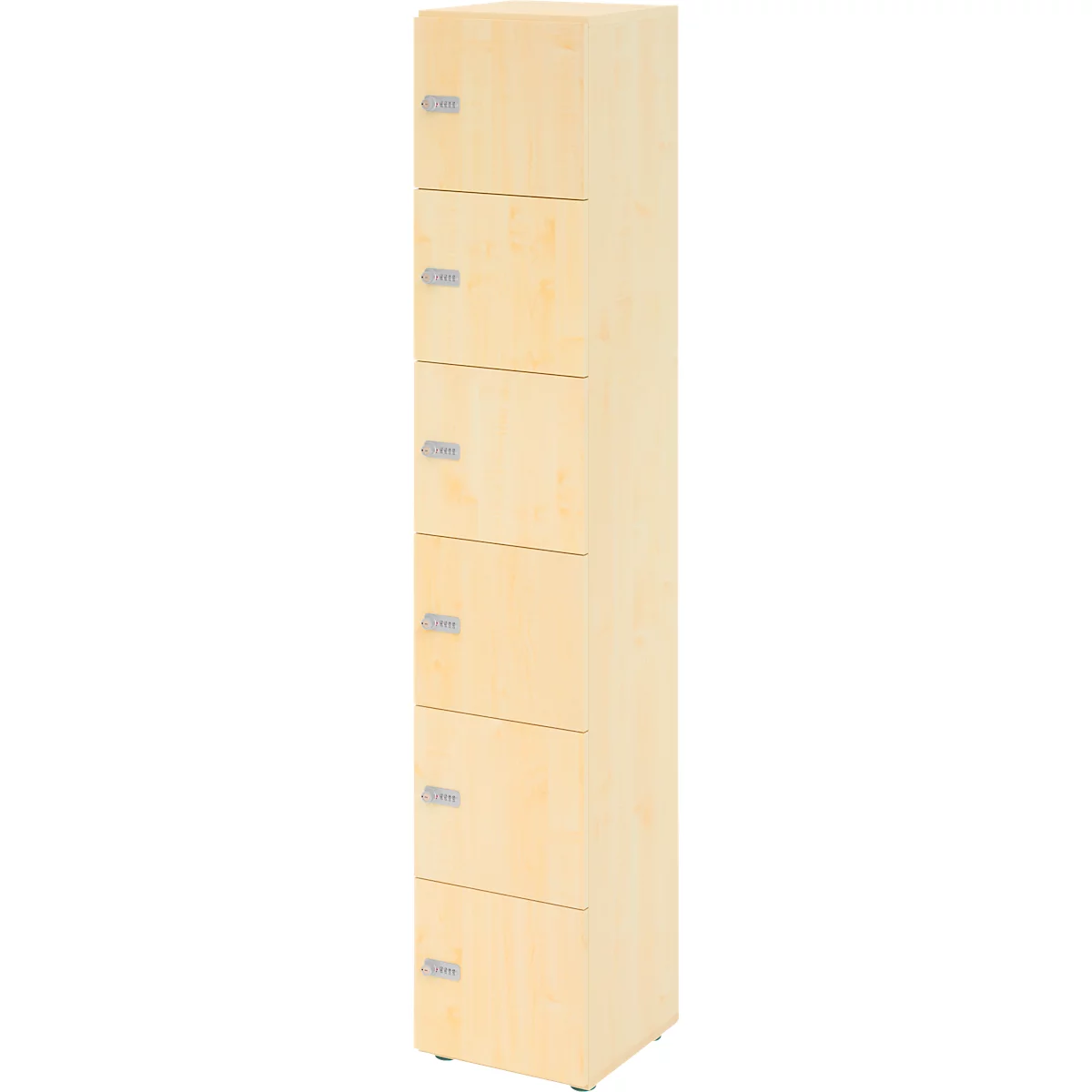 Schließfachschrank Topas Line, 6 Ordnerhöhen, 6 Fächer, Zahlenschloss, B 400 x T 420 x H 2156 mm, Ahorn/Ahorn