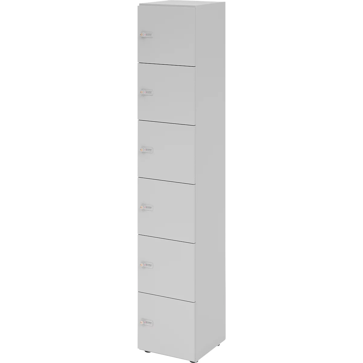 Schließfachschrank Topas Line, 6 Ordnerhöhen, 6 Fächer, Zahlenschloss, B 400 x T 420 x H 2156 mm, grau/grau