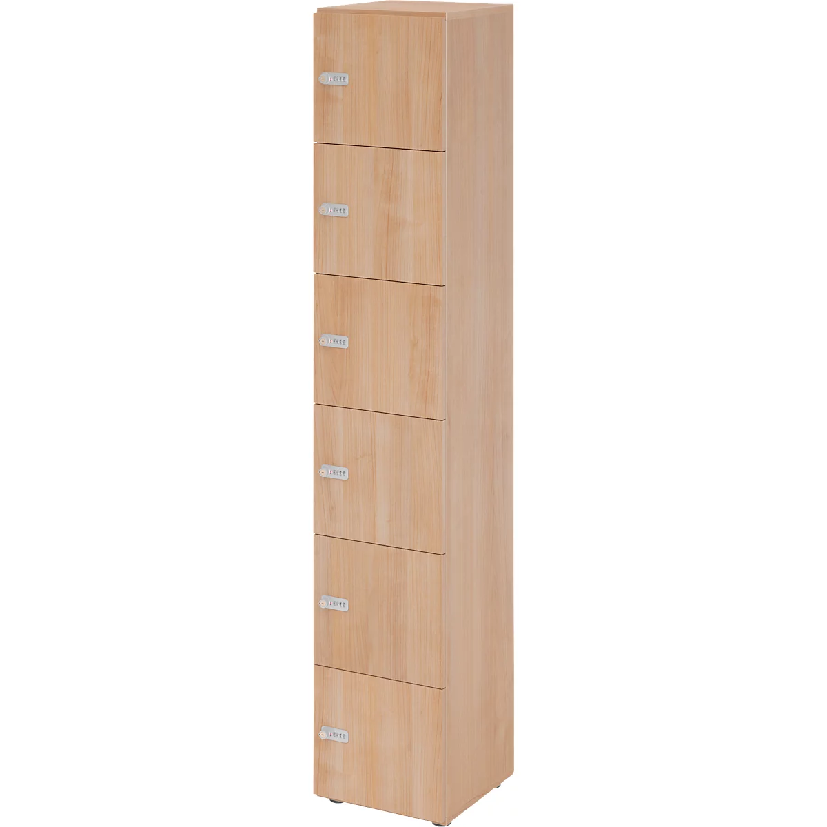 Schließfachschrank Topas Line, 6 Ordnerhöhen, 6 Fächer, Zahlenschloss, B 400 x T 420 x H 2156 mm, Nussbaum/Nussbaum