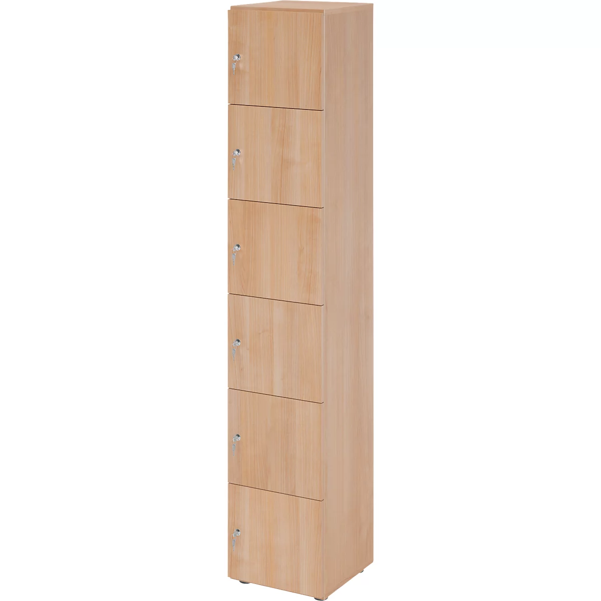 Schließfachschrank Topas Line, 6 Ordnerhöhen, 6 Fächer, Zylinderschloss, B 400 x T 420 x H 2156 mm, Nussbaum/Nussbaum