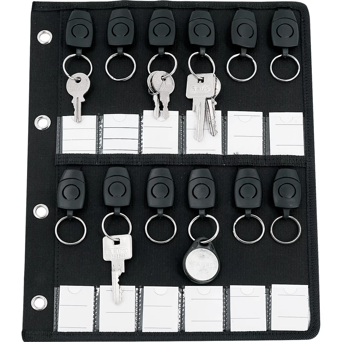 Schlüsseleinlage JSA Timor, für A4-Ordner, 12 abnehmbare Schlüsselringe mit Beschriftungsfächern, Ringlochung, B 235 x T 10 x H 310 mm, RPET, schwarz