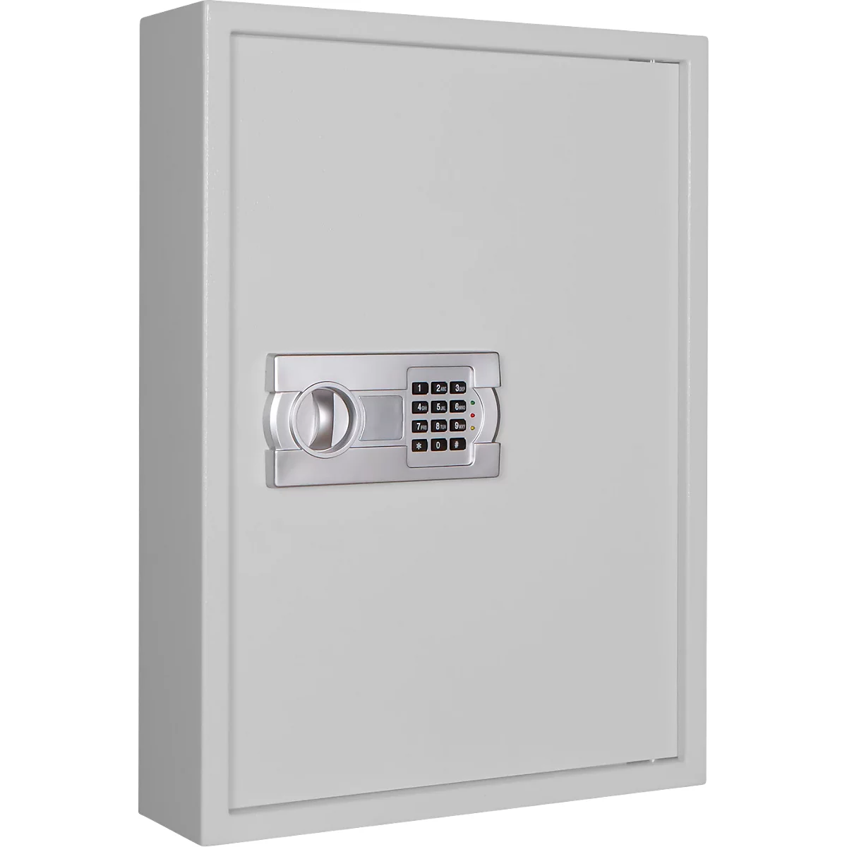 Schlüsselschrank SLE 120, für die Wandmontage, 120 Haken, ohne Einwurfschlitz, Türanschlag rechts, Elektronikschloss mit Batterien, inkl. Verankerungsmaterial, B 460 x T 130 x H 630 mm, Stahlblech, lichtgrau RAL 7035