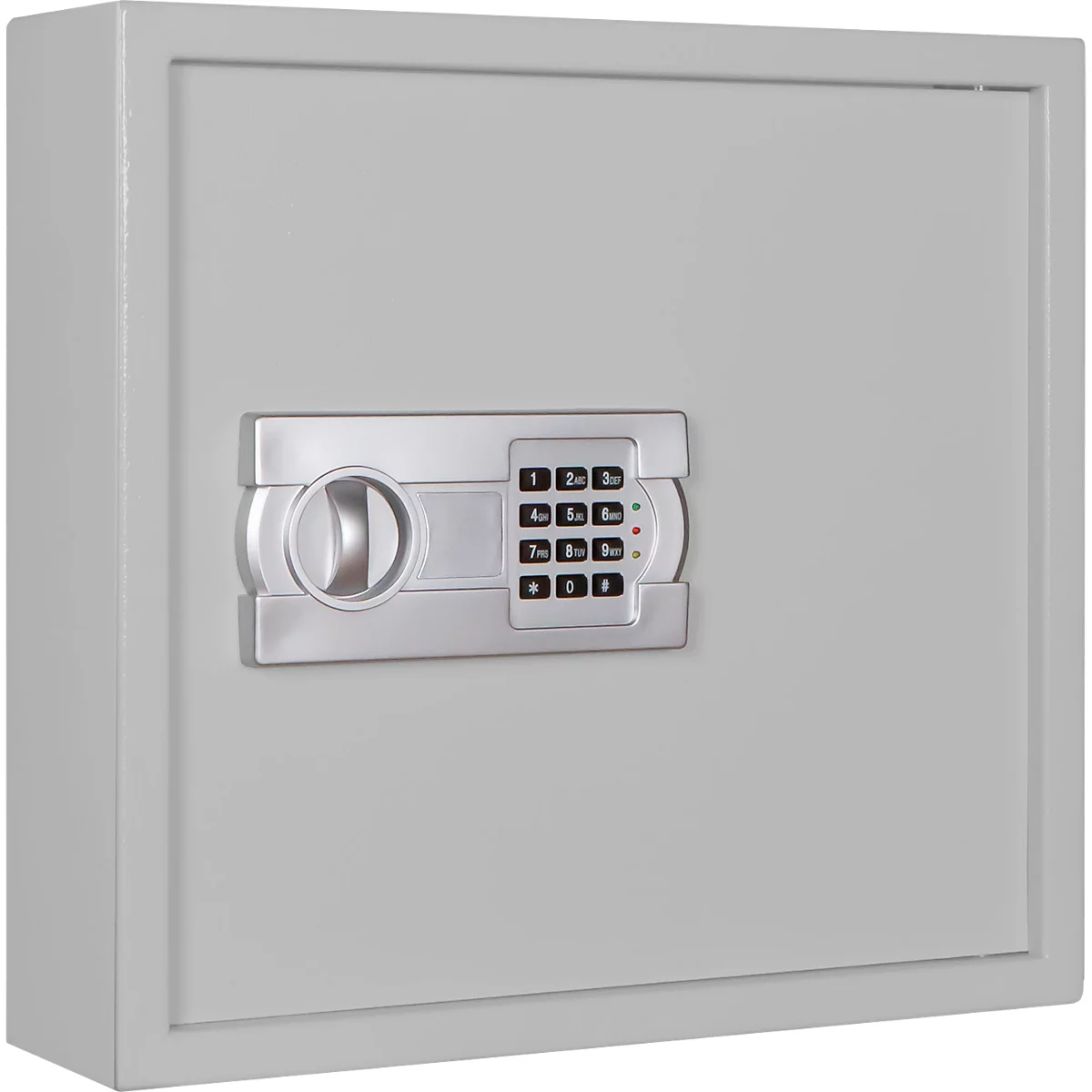 Schlüsselschrank SLE 80, für die Wandmontage, 80 Haken, ohne Einwurfschlitz, Türanschlag rechts, Elektronikschloss mit Batterien, inkl. Verankerungsmaterial, B 460 x T 130 x H 430 mm, Stahlblech, lichtgrau RAL 7035