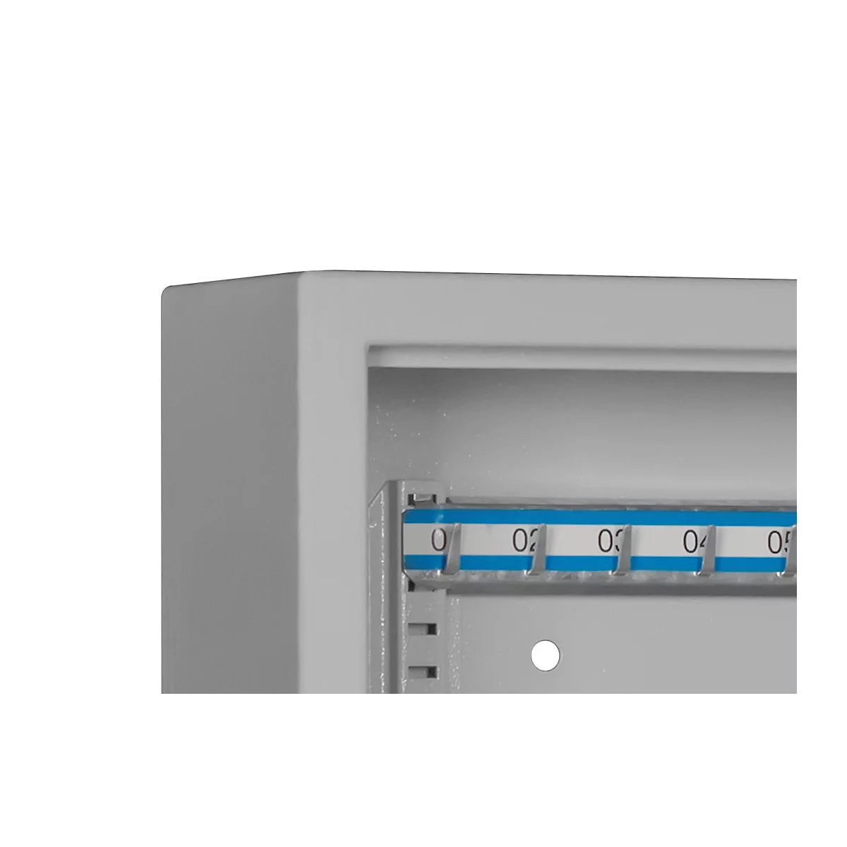 Schlüsselschrank SLE 80, für die Wandmontage, 80 Haken, ohne Einwurfschlitz, Türanschlag rechts, Elektronikschloss mit Batterien, inkl. Verankerungsmaterial, B 460 x T 130 x H 430 mm, Stahlblech, lichtgrau RAL 7035