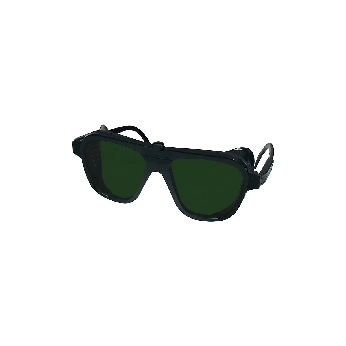 Lunettes de sécurité noires avec verres verts, pour la protection des yeux.