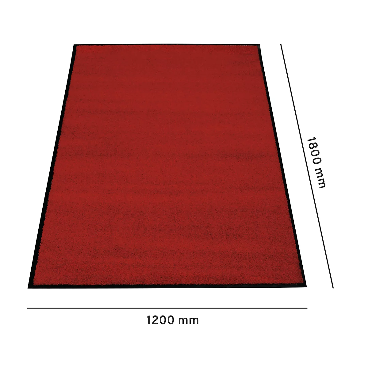 Roter Teppich mit schwarzen Rändern, 1200 x 1800 mm gross.
