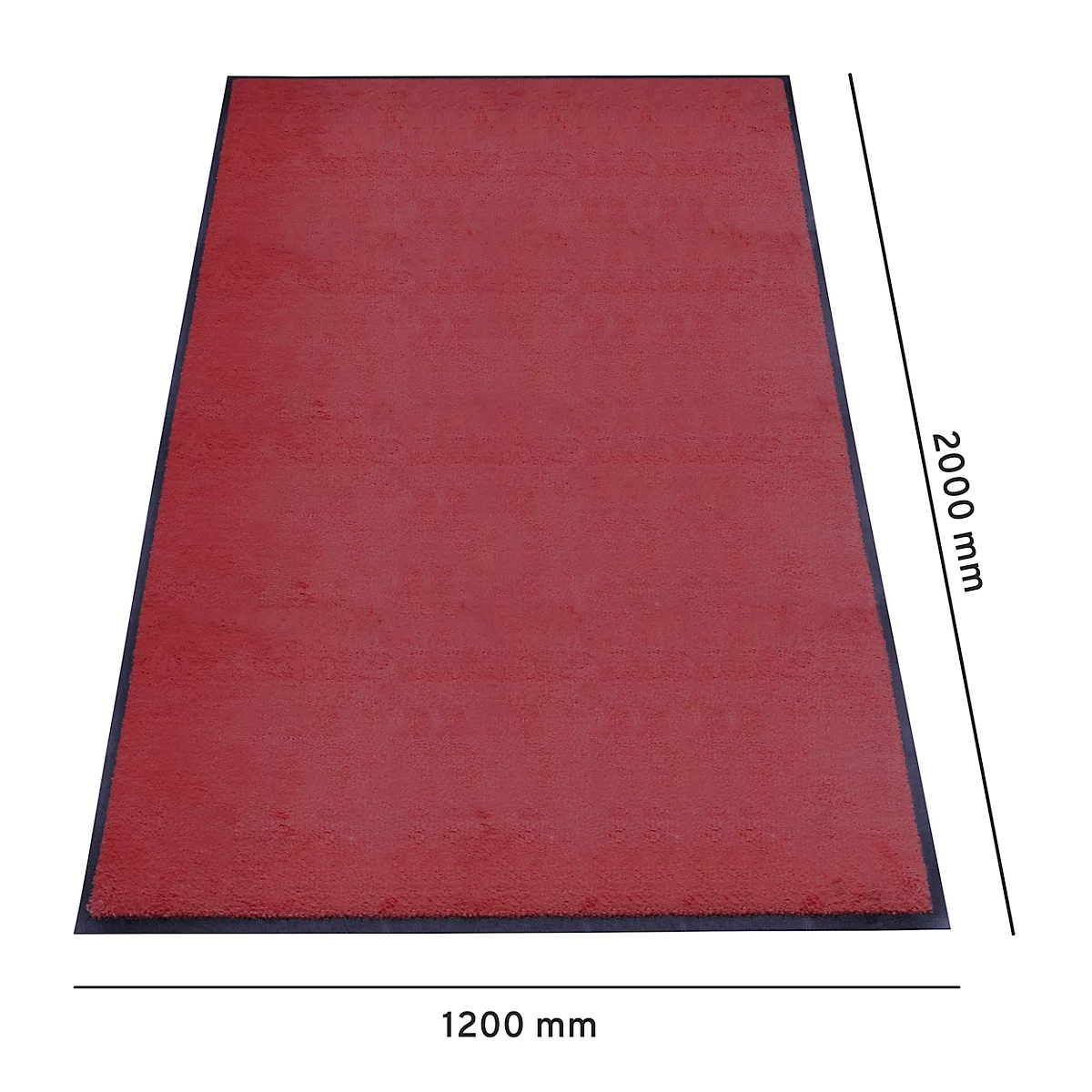 Rechteckige rote Matte mit schwarzem Rand, Maße: 2000 mm x 1200 mm.