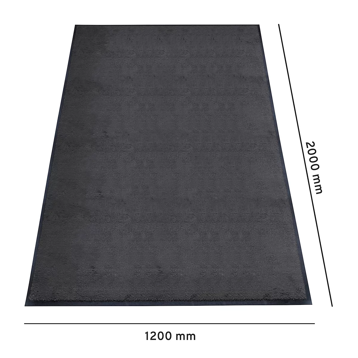 Dunkelgrauer Teppich mit Maßen: 2000 mm x 1200 mm.