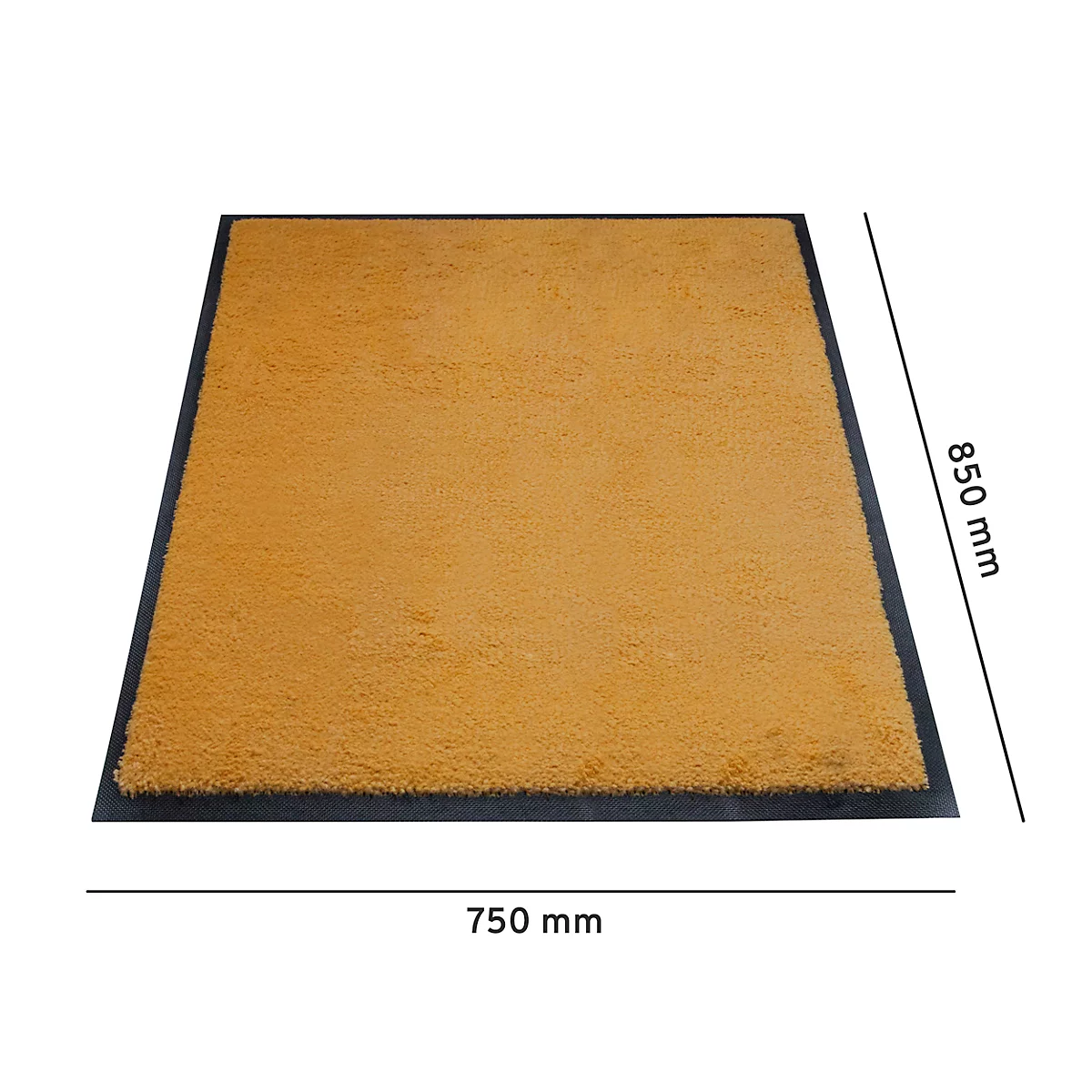 Beige Fussmatte mit schwarzen Rahmen. Masse: 750 x 850 mm.