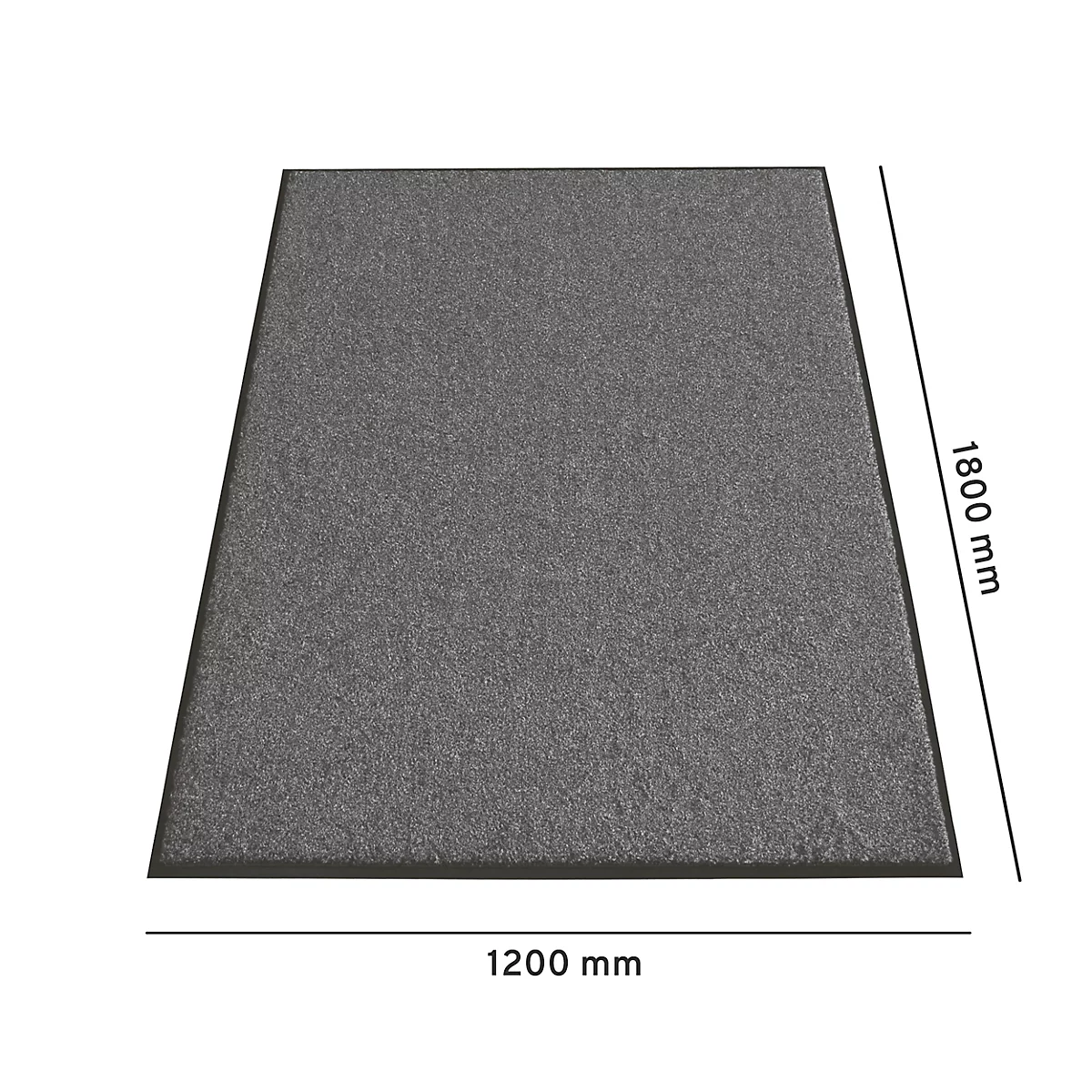 Grauer Fußabtreter mit schwarzen Rändern. Maße: 1200mm x 1800mm.