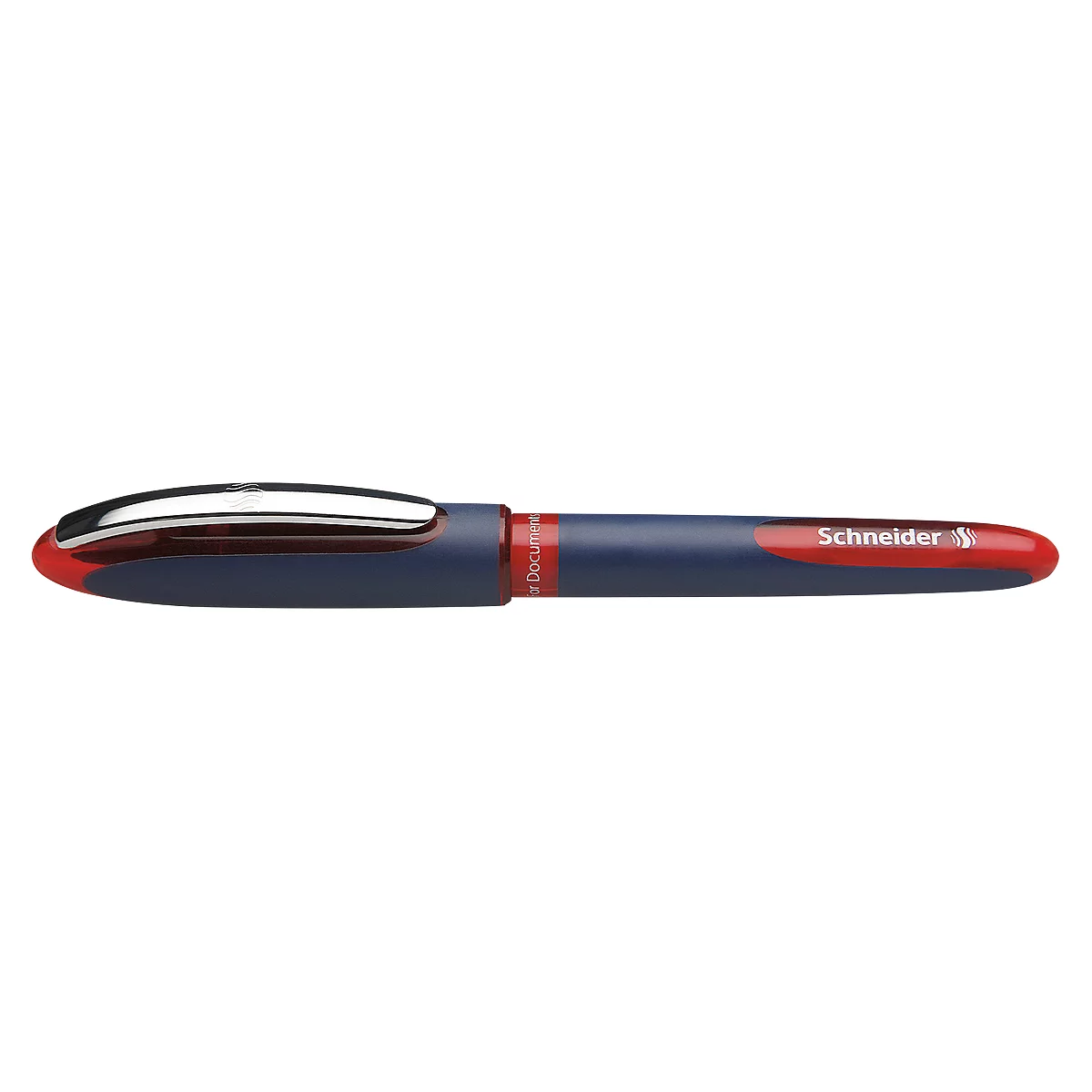 Schneider pen. Silver top, blue middle, red ends. Inscription 'Schneider'.