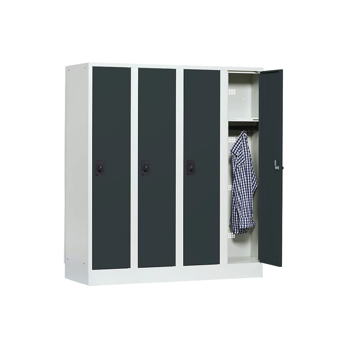 Schoollocker, compartimentbreedte 300 mm, veiligheidscilinderslot, 4 compartimenten, lichtgrijs/antraciet