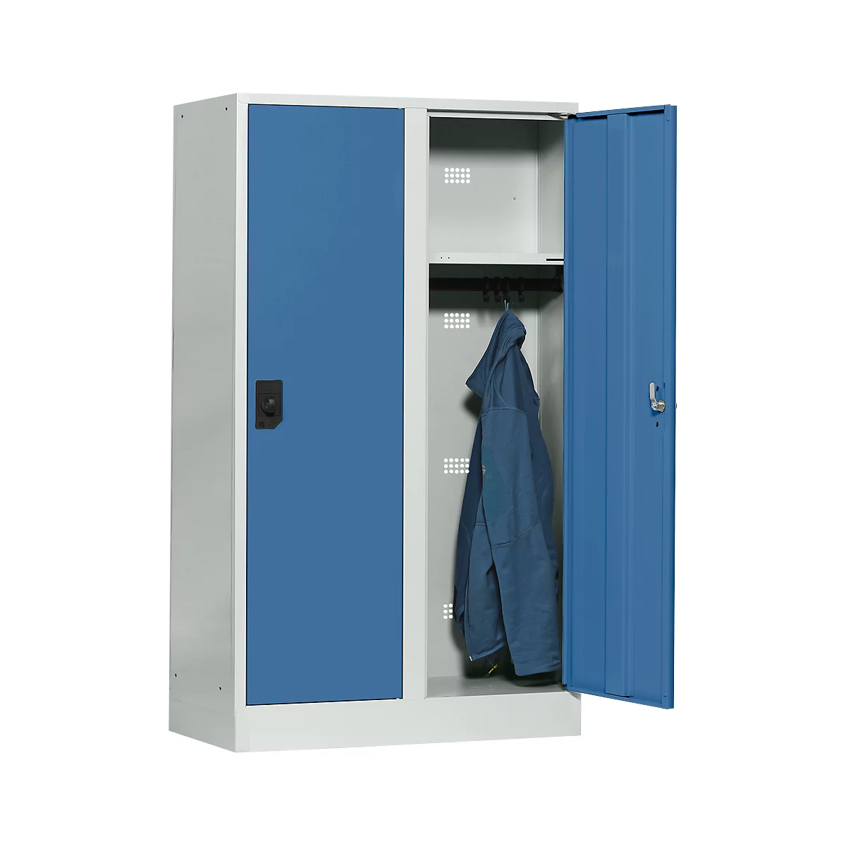 Schoollocker, compartimentbreedte 400 mm, 2 compartimenten, lichtgrijs/briljantblauw