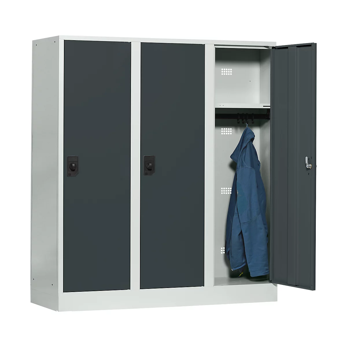Schoollocker, compartimentbreedte 400 mm, 3 compartimenten, lichtgrijs/antraciet