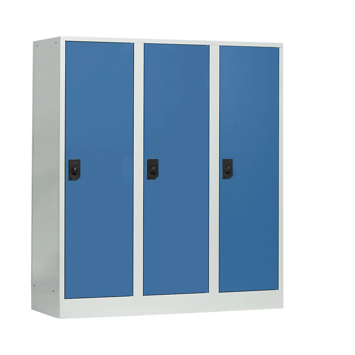 Schoollocker, compartimentbreedte 400 mm, 3 compartimenten, lichtgrijs/briljantblauw