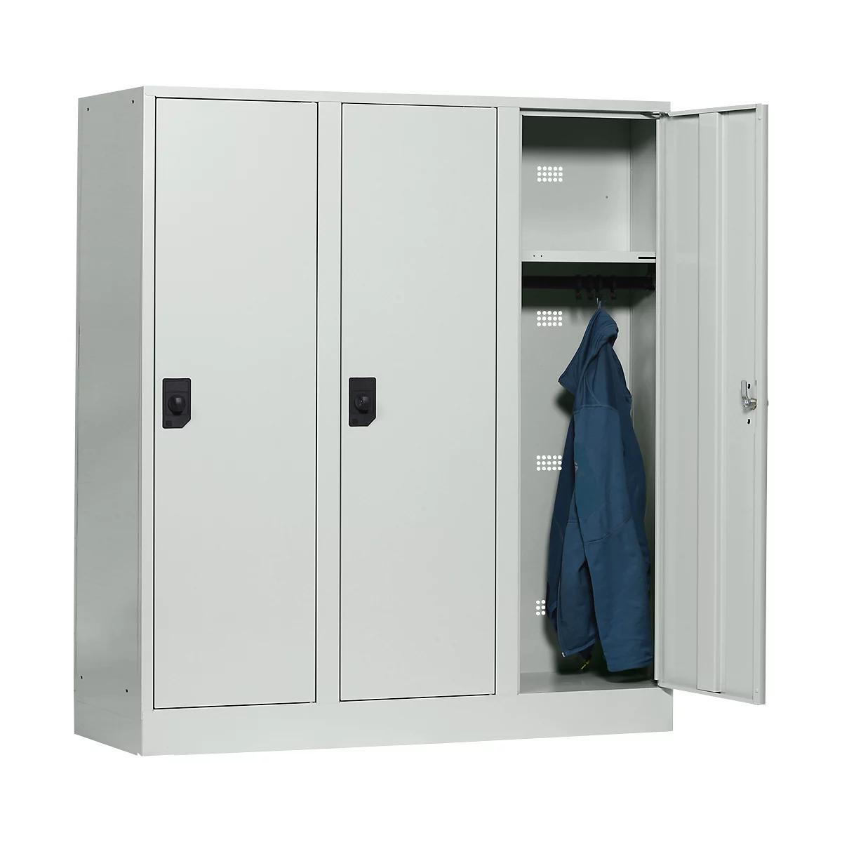 Schoollocker, compartimentbreedte 400 mm, 3 compartimenten, lichtgrijs/lichtgrijs
