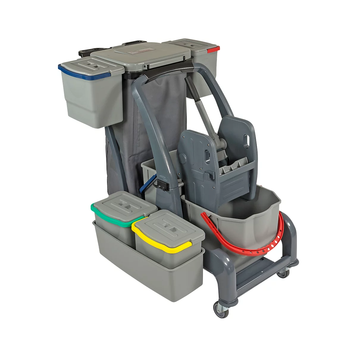 Schoonmaakwagen Sprintus CombiX PRO XL, 6 emmers/in totaal 67 l, Vuilniszakhouder, Kuip, voor binnen, grijs