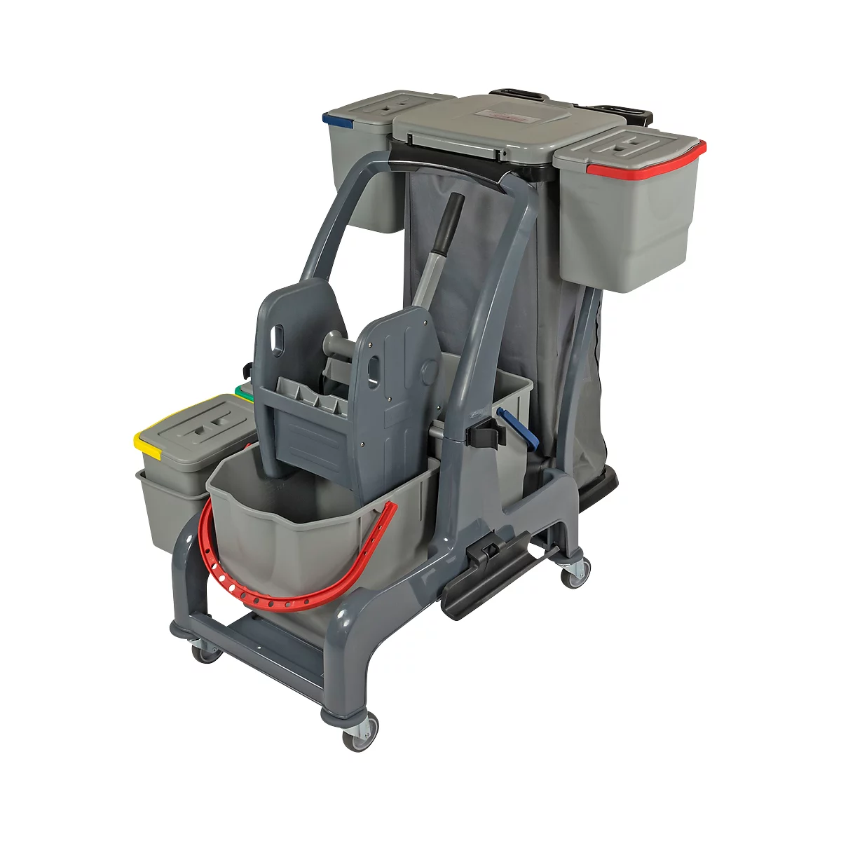 Schoonmaakwagen Sprintus CombiX PRO XL, 6 emmers/in totaal 67 l, Vuilniszakhouder, Kuip, voor binnen, grijs