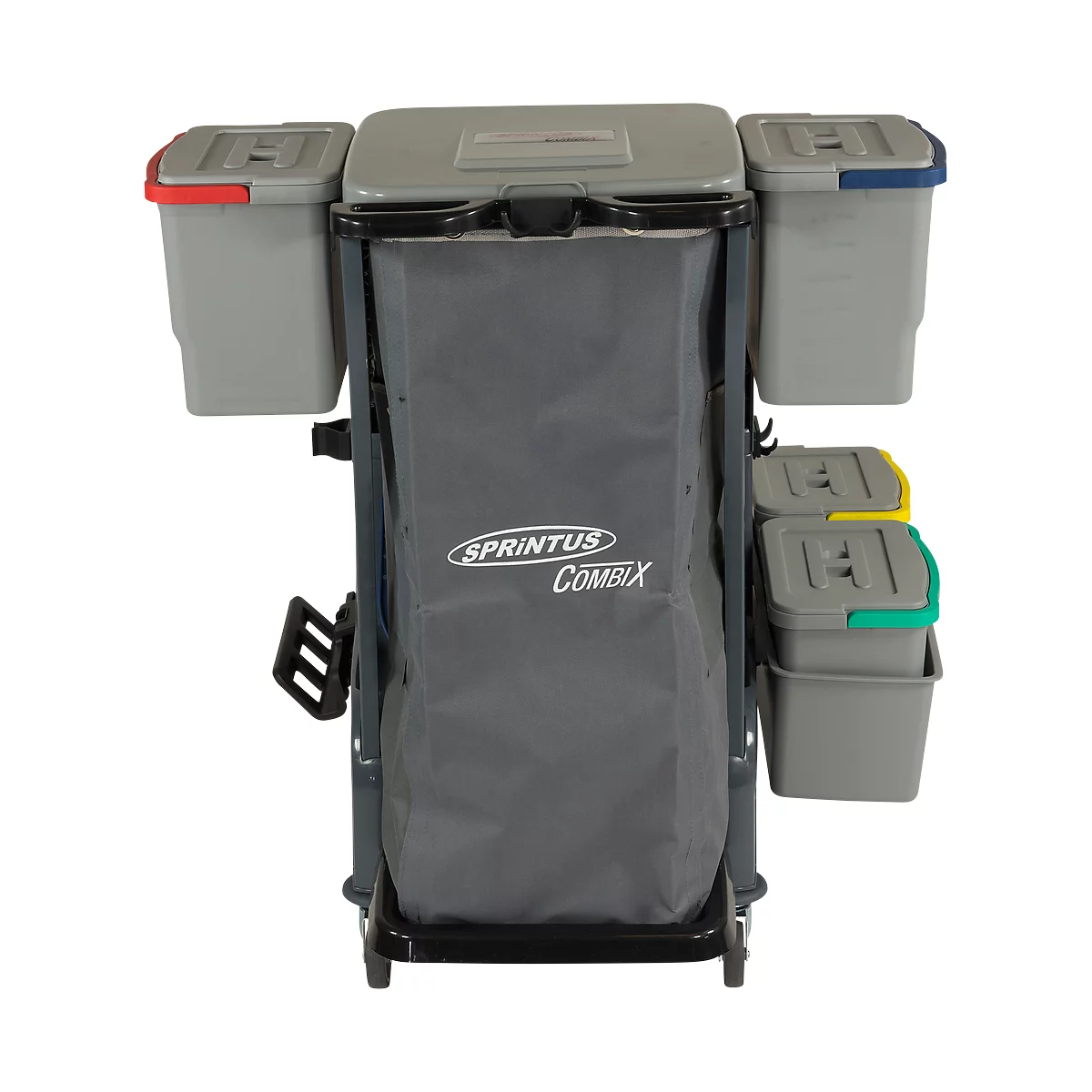 Schoonmaakwagen Sprintus CombiX PRO XL, 6 emmers/in totaal 67 l, Vuilniszakhouder, Kuip, voor binnen, grijs