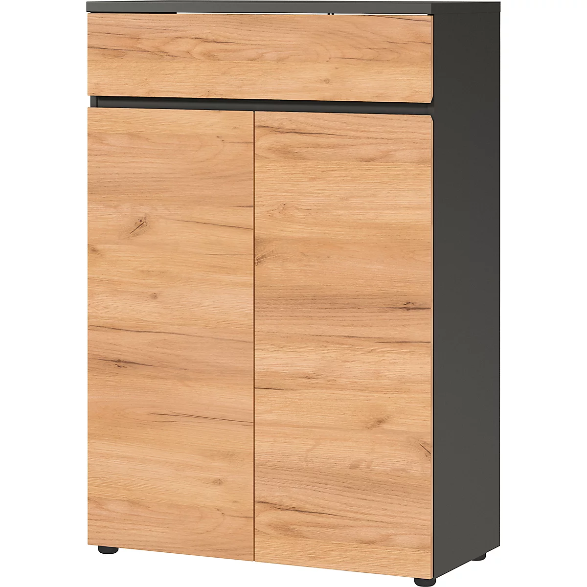 Schrank Boston, 3 Ordnerhöhen, B 800 x T 400 x H 1200 mm, Dekor Graphit & Navarra Eiche