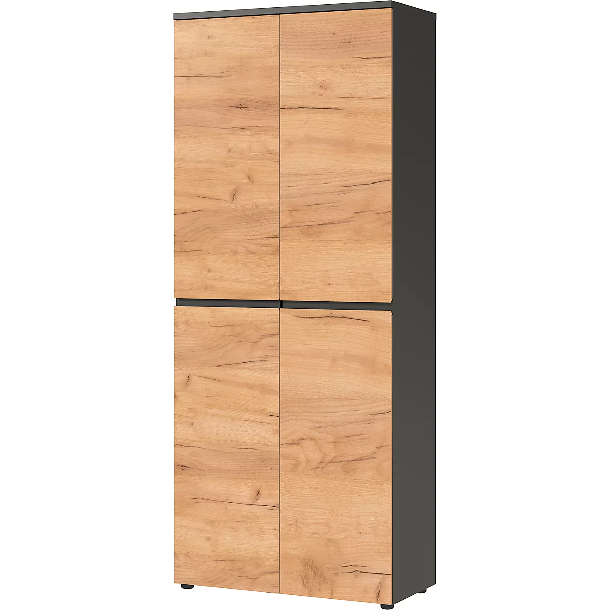 Schrank Boston, 5 Ordnerhöhen, B 800 x T 400 x H 1970 mm, Dekor Graphit & Navarra Eiche