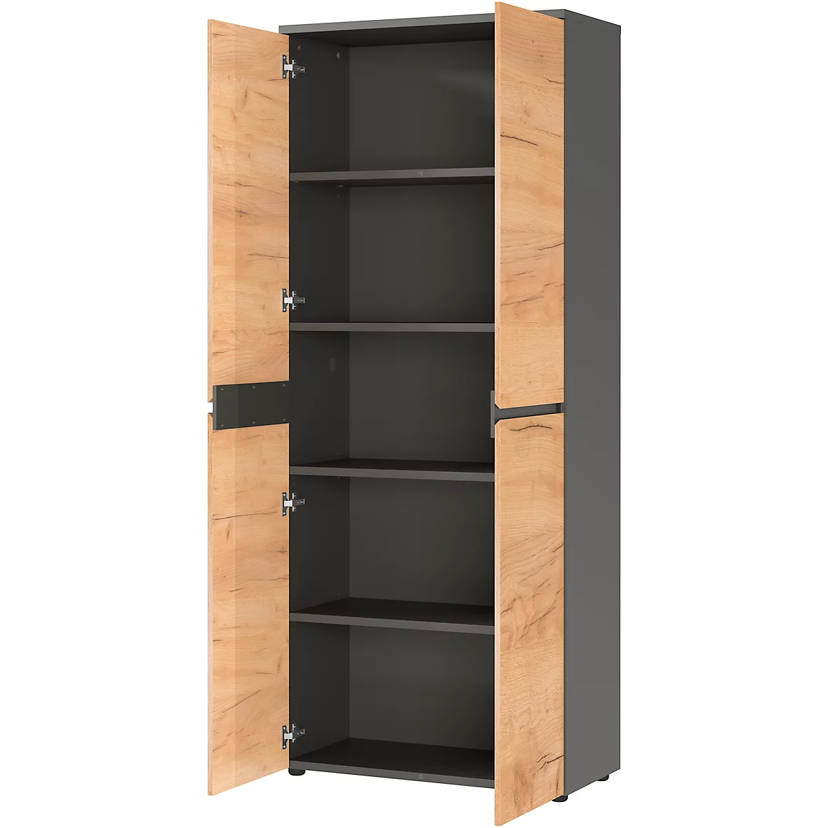 Schrank Boston, 5 Ordnerhöhen, B 800 x T 400 x H 1970 mm, Dekor Graphit & Navarra Eiche