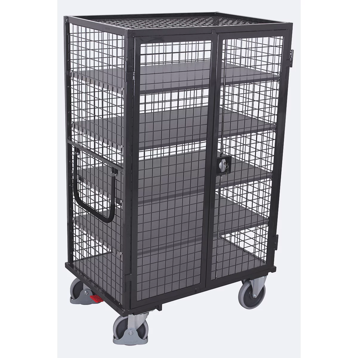 Schrankwagen, Stahl/MDF-Platte, Anthrazitgrau/dunkelgrau, 5 Etagen, 1245 x 785 mm, Dach und Doppelflügeltür, abschließbar, EasySTOP, bis 500 kg
